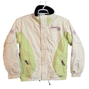 Spyder Kids Ski Snowboard Jacket Cream Green Flower Print Size 14
